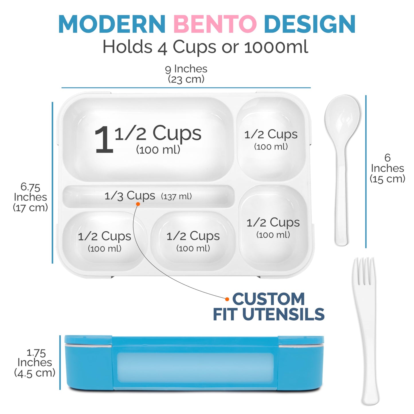 6 Compartment Lunch Boxes. Bento Box Lunchbox Containers for Kids, Boys Girls Adult. BPA-Free Microwave Safe School Bentobox Meal Planning Portion Container. Leakproof. Set of 2 Blue & Pink Kits