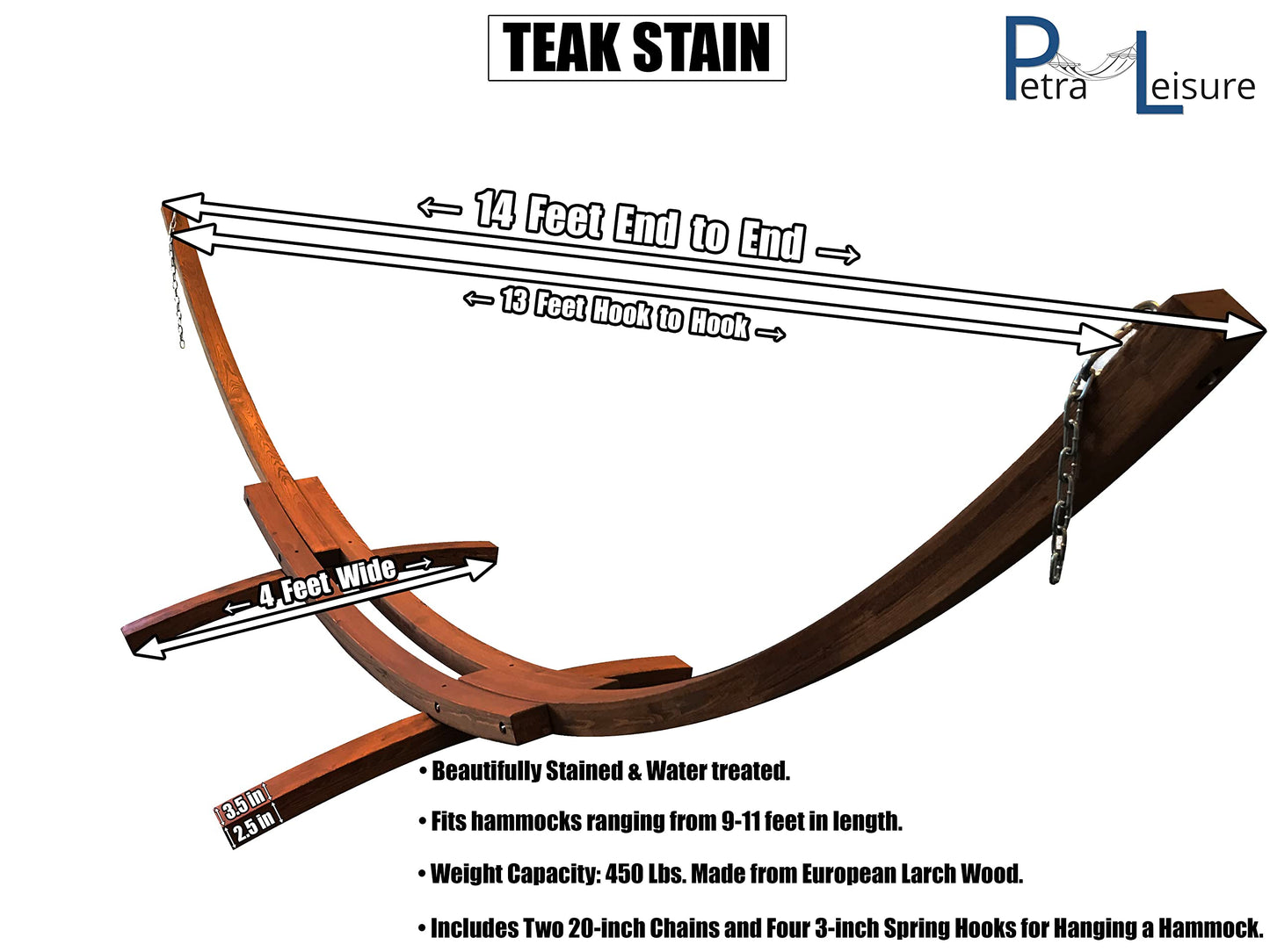 Petra Leisure 14 Ft. Wooden Arc Hammock Stand. 450 LB Capacity. Teak Stain Finish