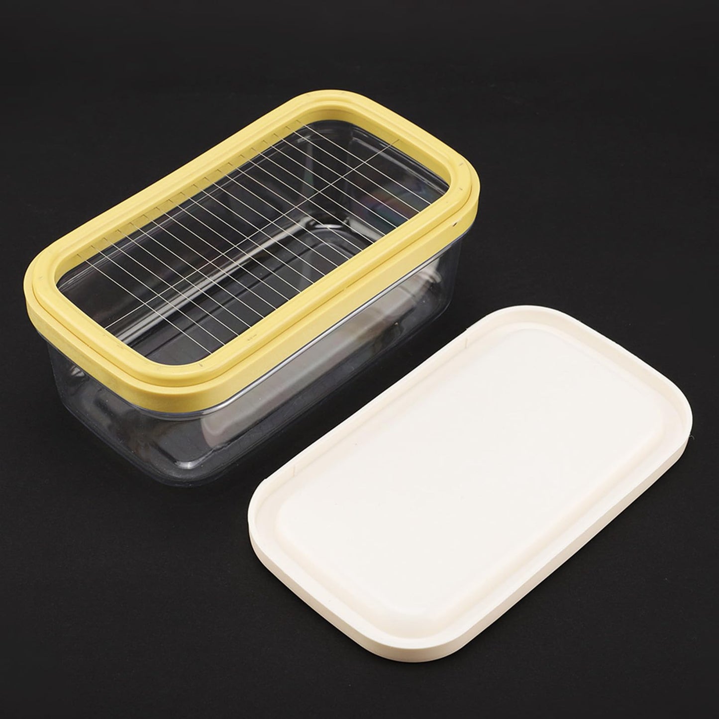 Luatoxry Butter Cutter and Storage Case, Airtight Butter Dish that Cuts into Slices, Transparent Butter Storage Box with Lid and Cutting Net for Cheese Cutting, 6.7x3.9x2.8in