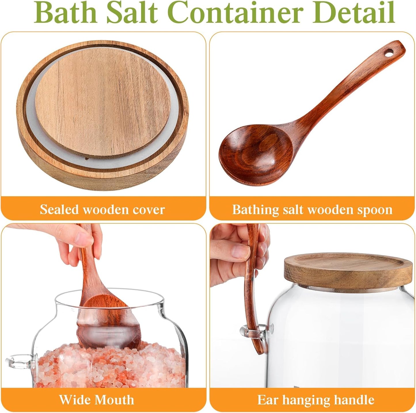 2 94 oz SiliFine Pcs Bath Salts Glass Jar with Wooden Lid, Bath Salt Container with Scoop, Airtight Storage Bathtub