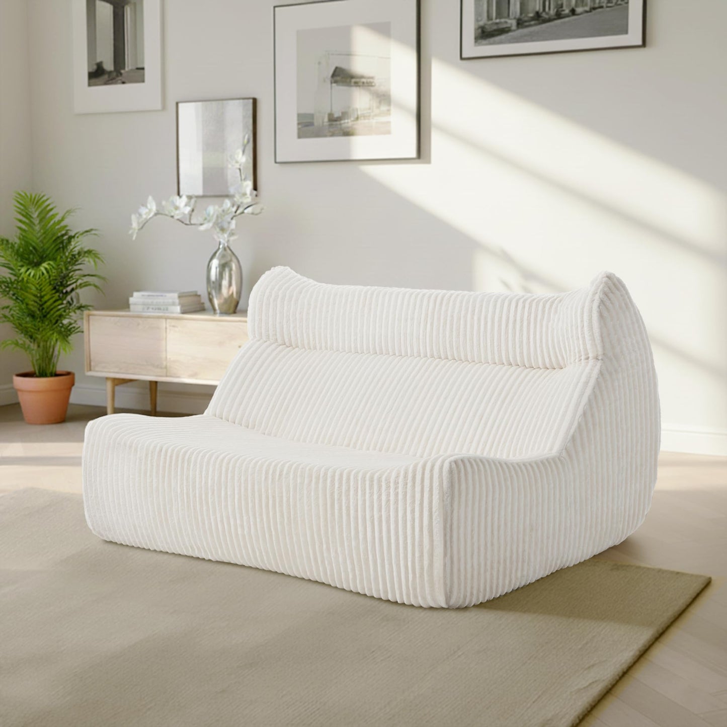 Ayiseedmid Lazy Floor Sofa, Comfy Sofa, Big Bean Bag Chairs,Fireside Chair for Living Room, Bedroom, Office (White, Loveseat)