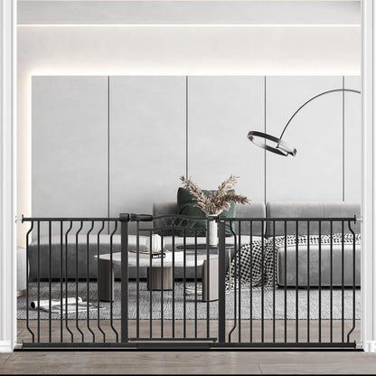 67.3-81.1" Extra Wide Baby Gate for Stairs No Drilling, 30" Tall Auto Close Press Mounted Baby Gate for Doorways, Adjustable Width Walk Through Long Gates for Kids or Pets, Black