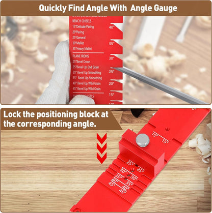 Chisel Sharpening Jig, Wood Honing Guide for Chisels and Planes Width 0.1" to 2.8" with Sharpening Angle Fixture, Angle Gauge from 10° to 45°(With 2 Sharpening Stones)