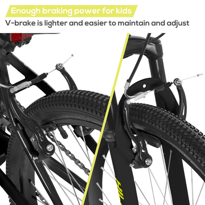 HH HILAND 24 Inch Mountain Bike for Kids Age 7-15 Year Old, 7-Speed, Front Suspension Fork, Kids' Bicycles for Boys Girls Black
