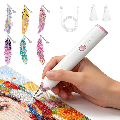 HAUTLENCE Electric Diamond Art Pen, Vacuum Diamond Painting Pen, Rechargeable Wax-Free Diamond Art Tools Kit with 3-Speed Adjustable Suction, Low Noise, Includes 6 Feather Bookmarks