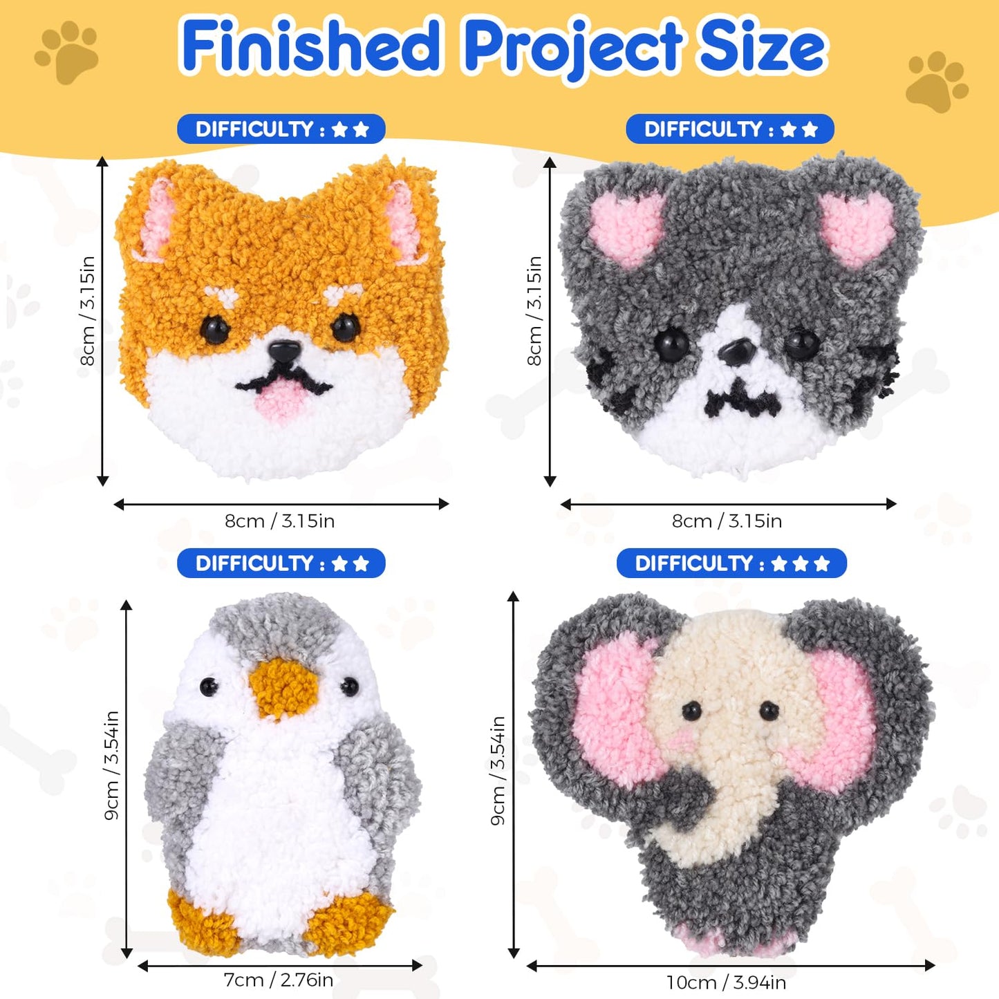Punch Needle Kit for Beginner,Embroidery Kit with All Tools and Materials, 4Pcs Cute Animal Charm Easy for Adults and Children Follow Instructions and Videos,Best Gift for Craft Lovers