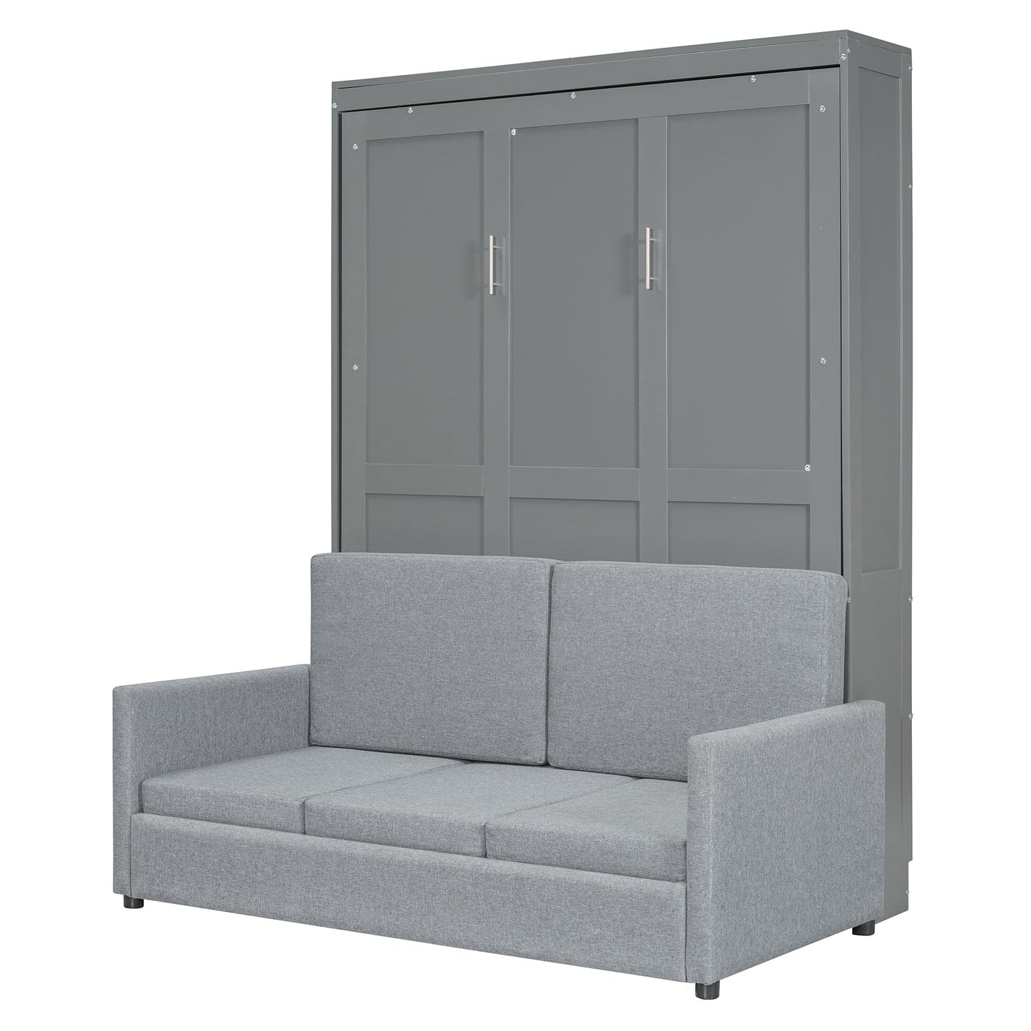Ball & Cast Murphy Bed Full Size Wall Bed with Sofa,can be Folded,Multifunctional Wood Hideaway Cabinet Bed Frame,Slat Support,Save Space,for Apartment,Guest Room,Gray