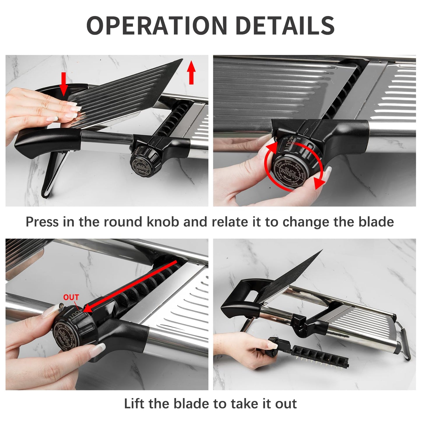 VEKAYA Mandoline Slicer, Mandoline Slicer for Kitchen, Adjustable Mandolin, Stainless Steel Mandoline, Vegetable Slicer, Potato, Onion, Cucumber, Tomato, Veggie Slicer with Cut-Resistant Gloves