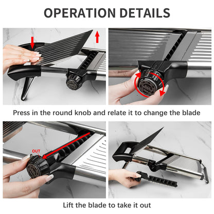 VEKAYA Mandoline Slicer, Mandoline Slicer for Kitchen, Adjustable Mandolin, Stainless Steel Mandoline, Vegetable Slicer, Potato, Onion, Cucumber, Tomato, Veggie Slicer with Cut-Resistant Gloves