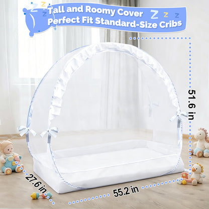 Baby Crib Tent Safety Net to Keep Baby in, Pop Up Crib Tent Canopy Keep Baby from Climbing Out, Mosquito Net for Baby Crib, Ultra Stable Frame, Durable Strong Self-Locking Zipper, White