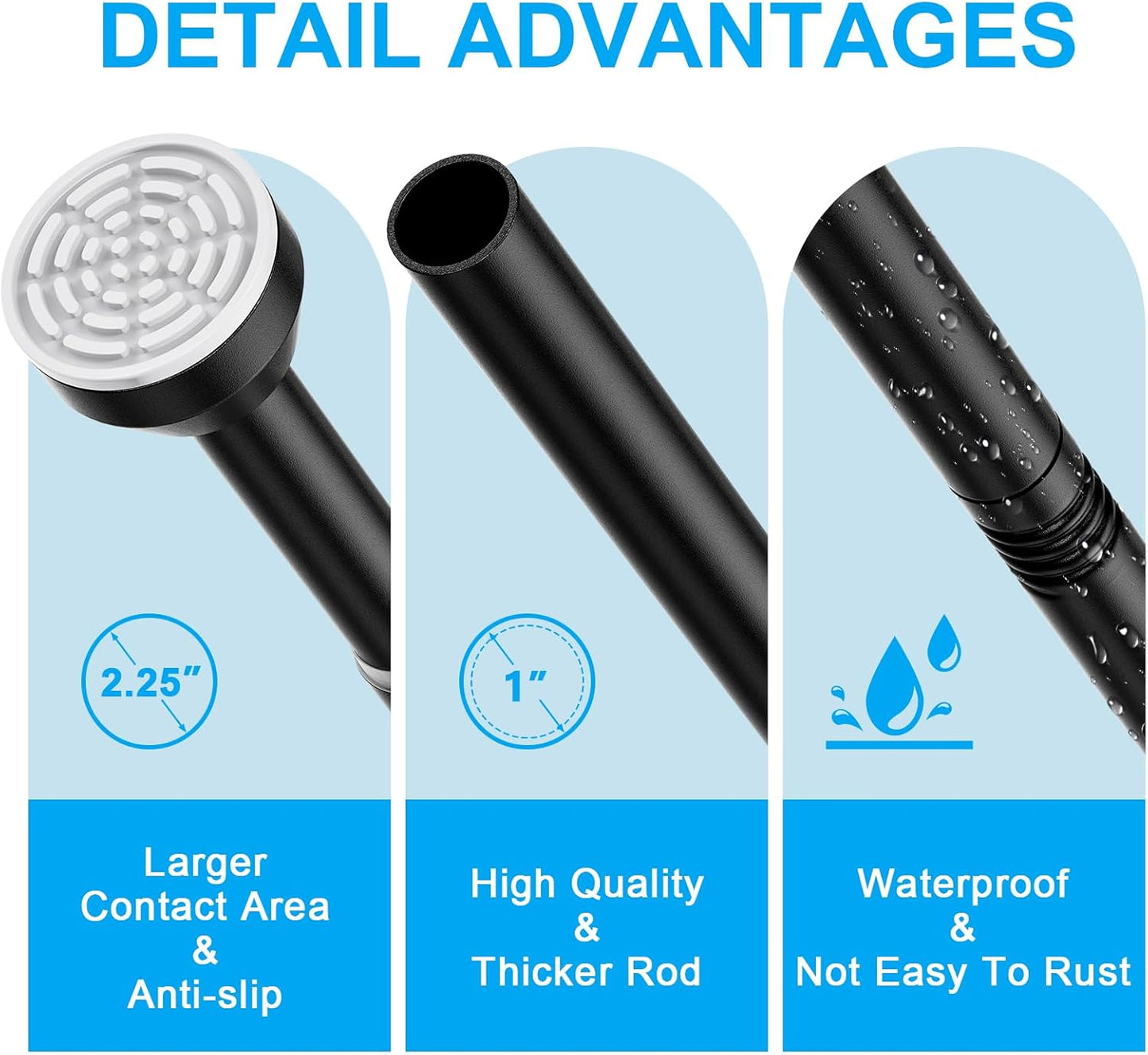 TEECK Adjustable Tension Shower Curtain Rod, 32-79 Inch, 1 Inch, Anti-Slip, Rust-Proof, No Drilling, Black