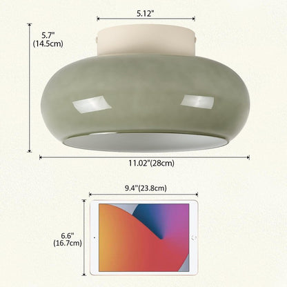 TeHenoo Modern LED Ceiling Light,11 inch,Olive Green Milk Glass Shade,3000K/Warm White/15W,Mid Century Flush Mount Light for Hallway,Laundry Room,Living Room