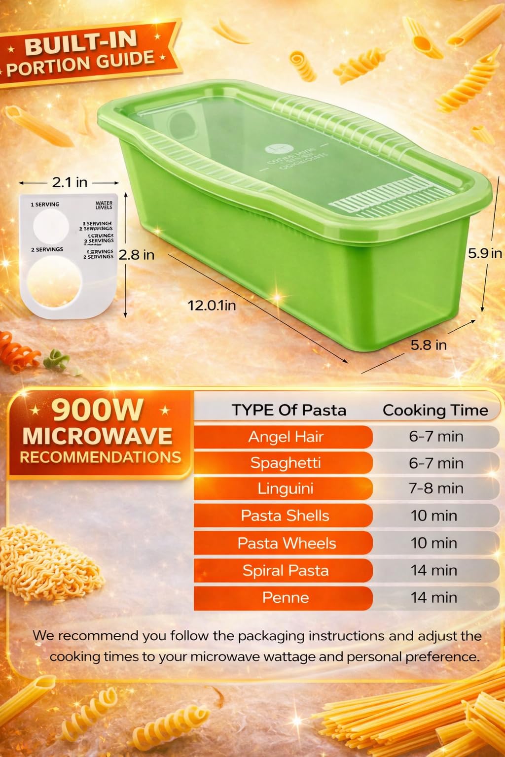 Microwave Pasta Cooker with Built-In Portion Tool, BPA-Free Microwave Pasta Maker for Spaghetti, Ramen & Vegetables, Dishwasher Safe