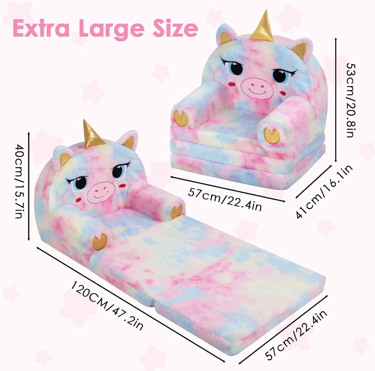 2 1 decalsweet Kids Couch Comfy Foldable Kids Sofa to Lounger in Toddler Chair Plush Baby Sleeper Chair for Playing