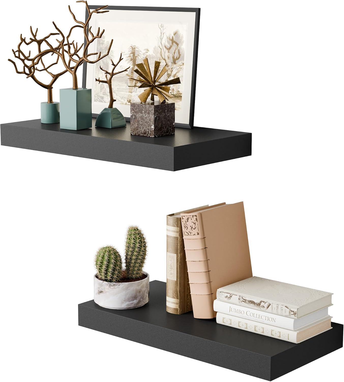 16 Inch 8 Inch Set 2, Black Floating Shelves for Wall, Deep Floating Shelves of Wall Shelves for Bathroom Over Toilet