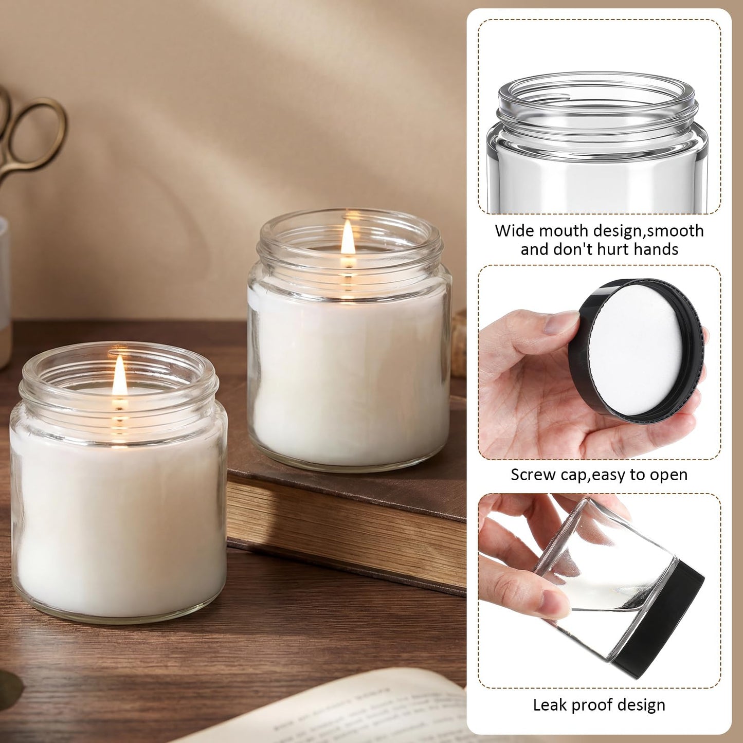 MTLEE 20 Pack 4oz Glass Candle Jars with Lids Round Empty Candle Container with Candles Making Kits Labels Gift Box Empty Canning Jars for Food Storage Spice Liquid