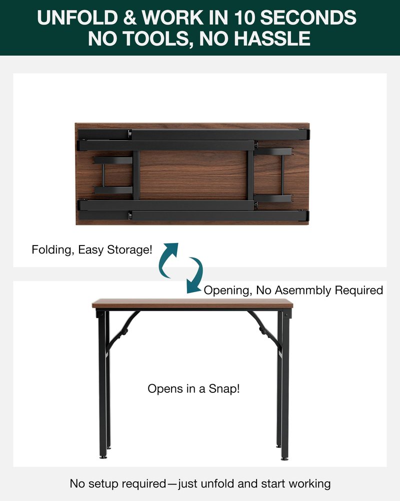 Frylr Small Folding Computer Desk – Portable 35.8 Inch Foldable Laptop Table, No-Assembly, Collapsible and Compact for Easy Storage, Lightweight for Small Spaces, Craft and Study Use, Dark Walnut