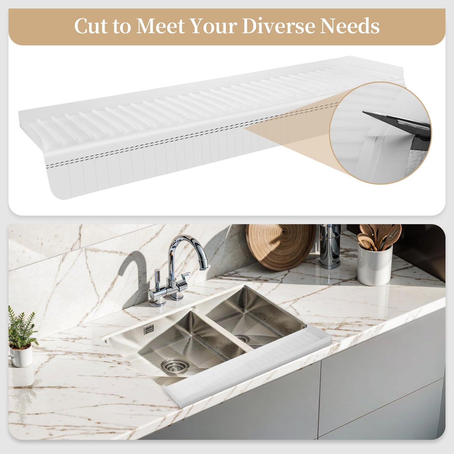 Sink Edge Protector with Suction Cup, 30" x 4", Silicone Sink Splash Guard for Kitchen & Bathroom, Protect Countertop from Scratches, Stains, for Stainless Steel Granite Quartz