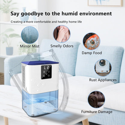 MTOX Dehumidifier, 3L/105oz Water Tank, 1100ml/Day, Dehumidifier for Bathroom Bedroom Basement RV, Quiet 28dB Sleep Mode, Auto Shut-Off, Auto Defrost, 7-Color LED Light, Digital Display (Blue White)