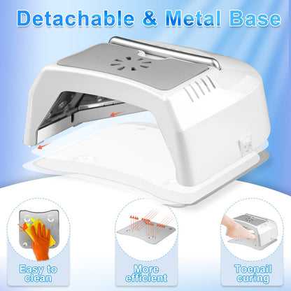 Professional UV Led Nail Lamp Cordless, 72W UV Lights for Gel Nails with Fan, IMENE Rechargeable Nail Dryer with Portable Handle Perfect for Salon Home Nail Art（White）
