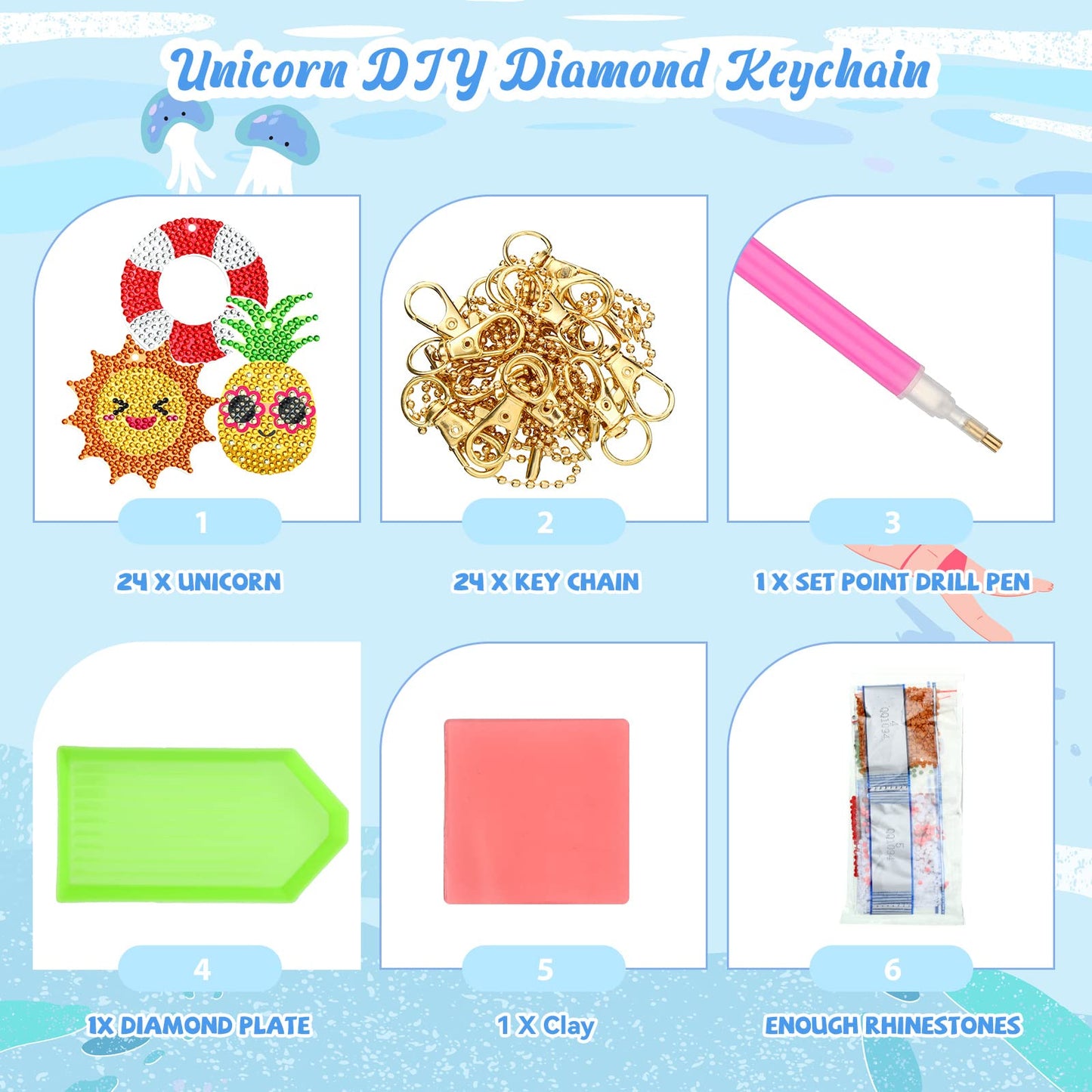 Karenhi 24 Pcs Summer Diamond Painting Keychain Kits 5d DIY Hanging Diamond Art Ornaments Flamingo Pineapple Summer Beach Diamond Decorative Crafts