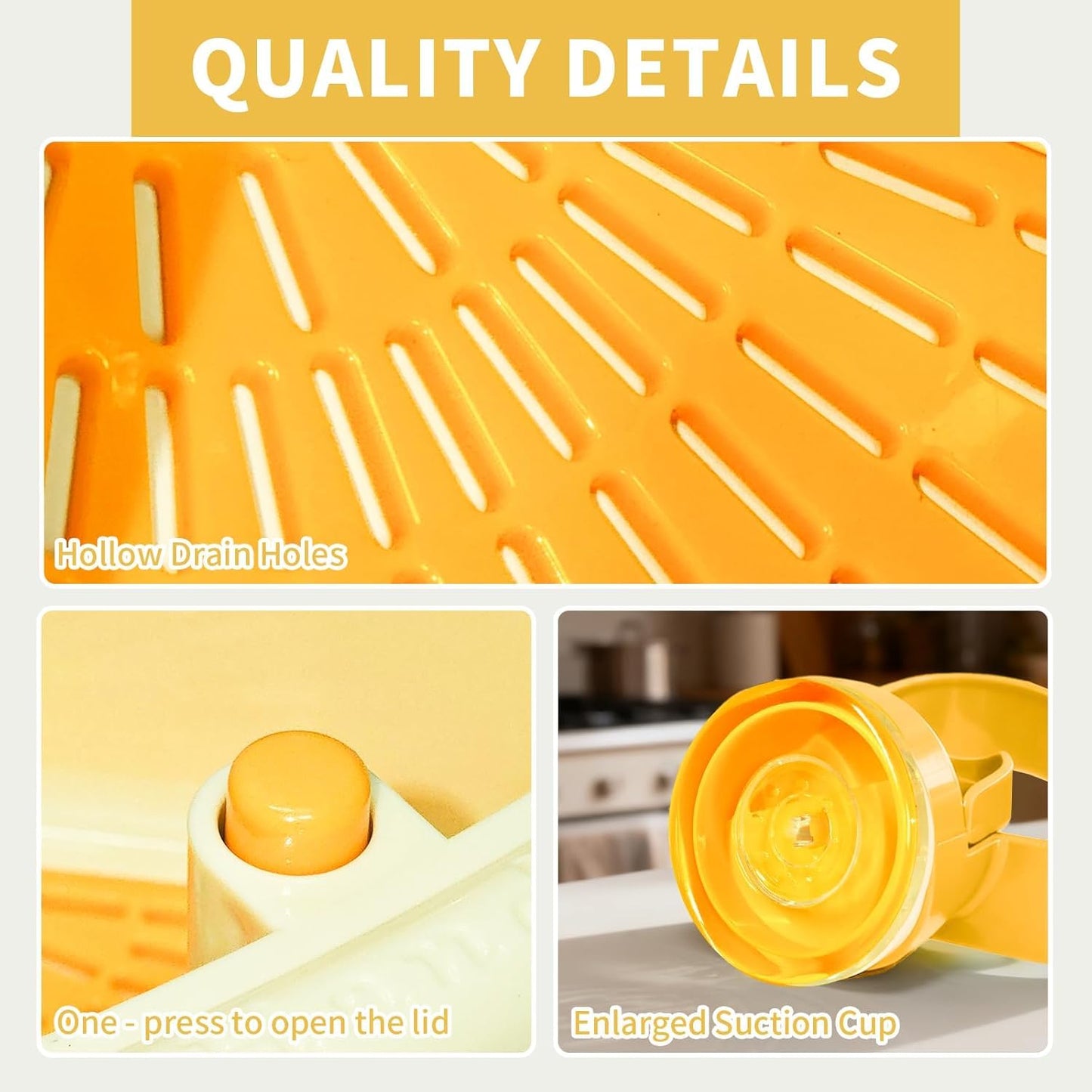 2026 New Suction Cup Sink Strainer | Corner Sink Strainer | Sinks Trash Food Waste Catcher | Triangle Storage Rack with Drain Hole | Press Automatic Dumping Sinks Drainer Basket (Yellow)