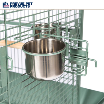 Prevue Pet Products Wrought Iron Select Bird Cage - Large Steel Cage with Rolling Stand, Seed Guards, and Playtop, Durable Design, Ideal for Conures and Medium Birds - Sage Green