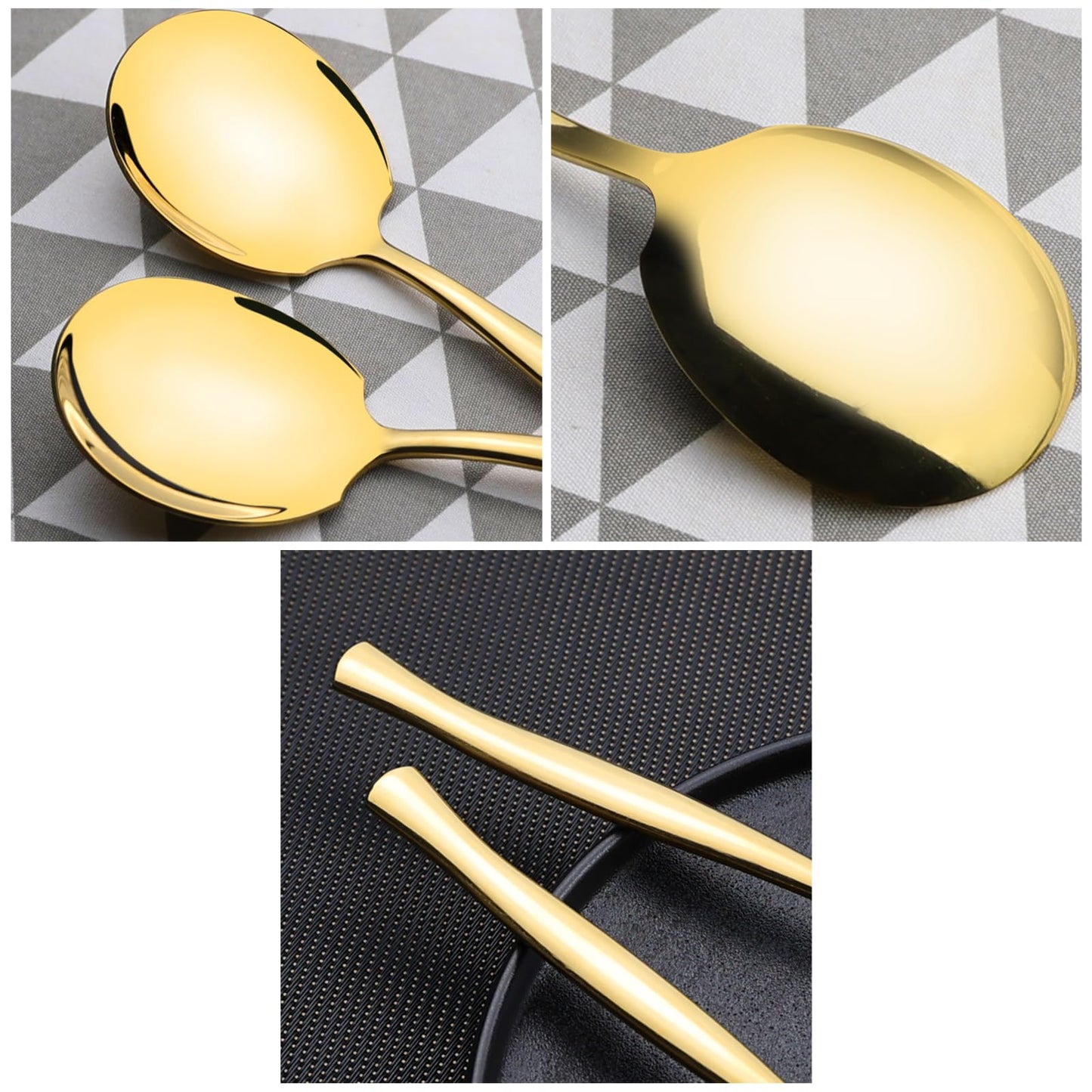 Sadstory 8 Pieces Stainless Steel Serving Spoons, Gold Banquet Serving Spoons