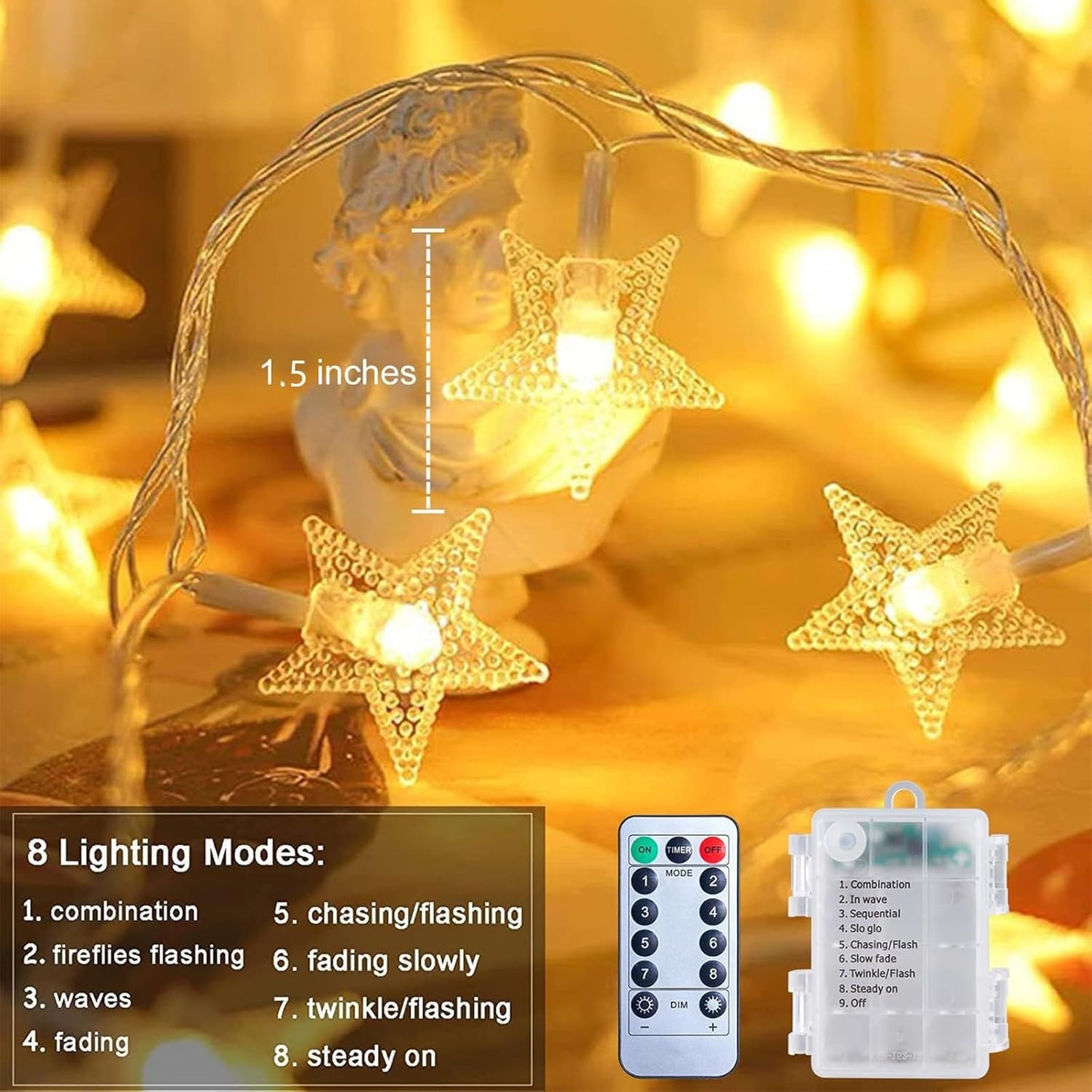 20 40 8 IP65 Star String Lights, FT LED Star Lights with Remote Control [Timer], Modes Battery Operated Twinkle Lights