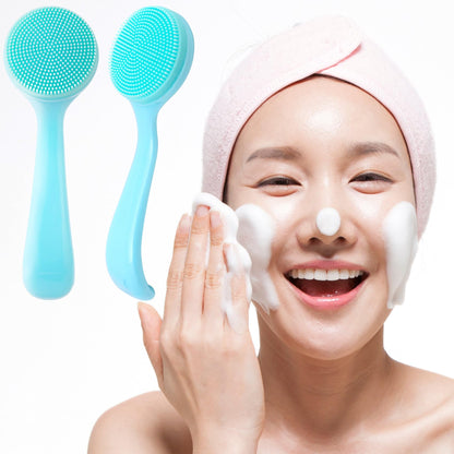 2 Pack Silicone Manual Facial Cleansing Brush, Skin Friendly Waterproof Face Cleaning Scrubber Exfoliator Cleanser for Blackheads Whiteheads Makeup Residues Removal- Blue & Pink