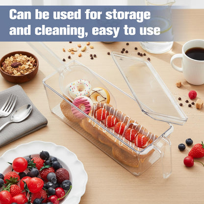 Havawish Ice Storage Bin for Freezer with Lid and Flexible Scoop Set Plastic Ice Container with Lid Handle for Home Office Fridge Storage (12.4 x 3.94 x 3.94 Inches,Clear,2 Pcs)