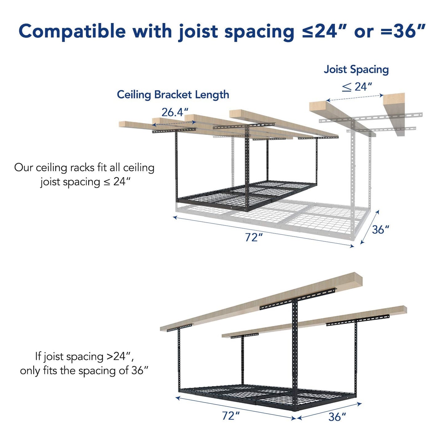 FLEXIMOUNTS 2 Pack 3x6 Overhead Garage Storage Adjustable Ceiling Rack 72" Length x 36" Width x 40" Height, 900lbs Total Weight Capacity, Black, Classic Series