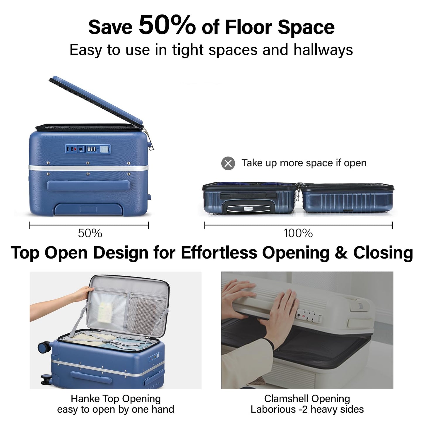 Hanke 24 Inch Checked Luggage with Cup Holder and USB Ports,Top Opening Hard Shell Suitcase with Wheels,Aluminum Frame Trunk Luggage with Foldable Dividers & TSA Lock for Travel, Interstellar Blue