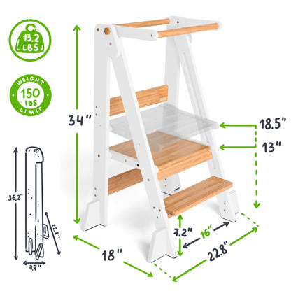 OCODILE Adjustable Foldable Toddler Tower – Folding Tower for Kids | Montessori Toddler Kitchen Step Stool Helper for Independence - White