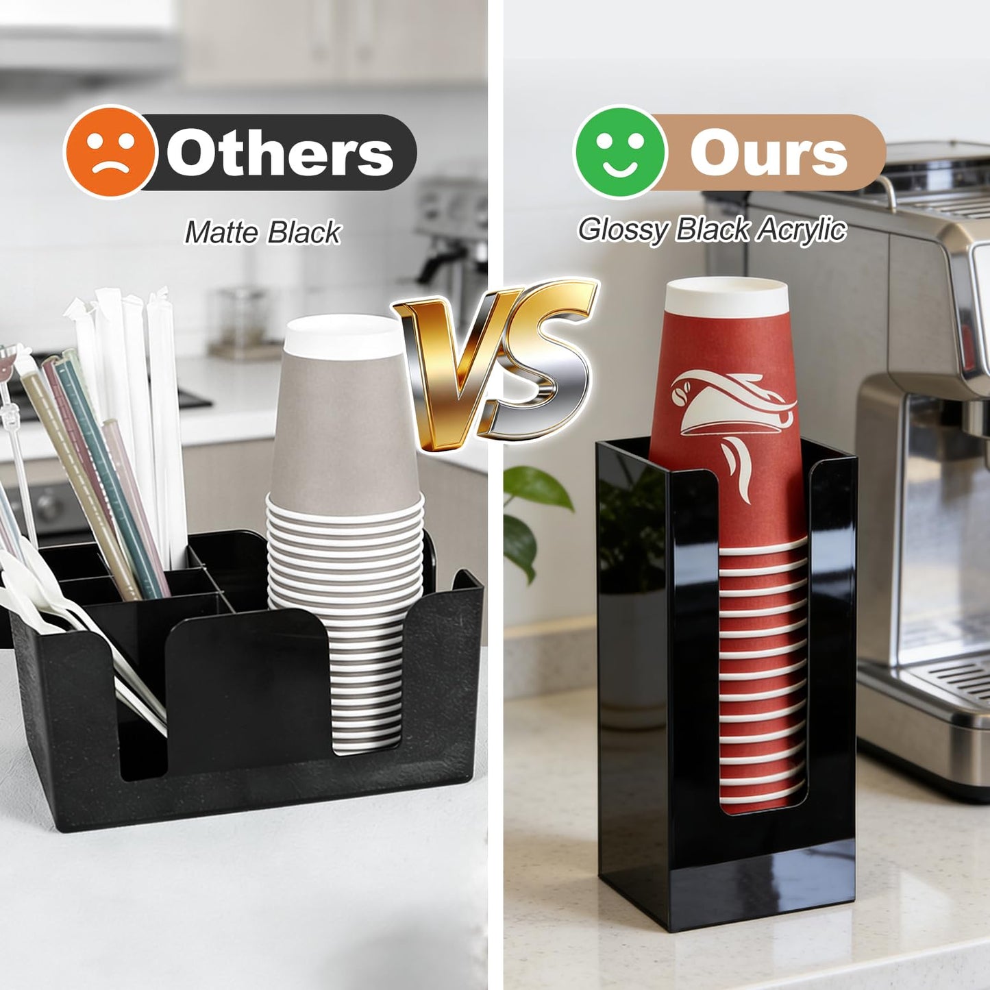 MYITYARD Coffee Cup Dispenser, Cup and Lid Organizer fits 5 to 16 oz Disposable Paper & Plastic Cups, Acrylic Cup Holder for Table Countertop, Black
