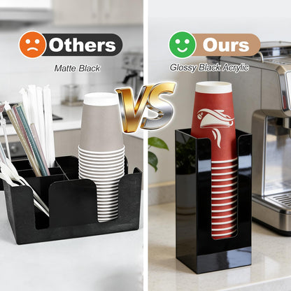 MYITYARD Coffee Cup Dispenser, Cup and Lid Organizer fits 5 to 16 oz Disposable Paper & Plastic Cups, Acrylic Cup Holder for Table Countertop, Black