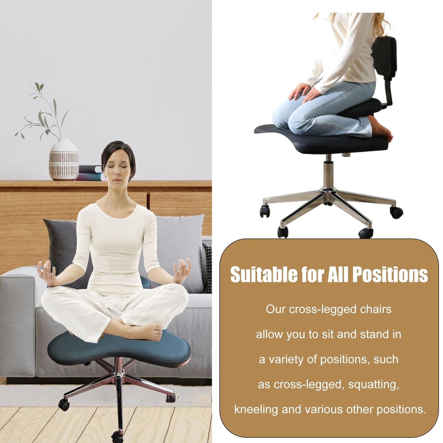 Office Chair Cross Legged Chair，Cross Leg Ergonomic Chair with Back Support, Adjustable Kneeling Chair for Computer Workers & Yoga Lovers, Chair Stool for Meditation(Black)