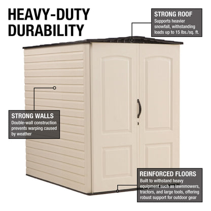Rubbermaid Large Vertical Resin Outdoor Storage Shed With Floor (6.2 x 4.6 Ft), Weather Resistant, Beige/Brown, Organization for Home/Backyard/Garden Tools/Lawn Mower/Bike Storage/Pool Supplies