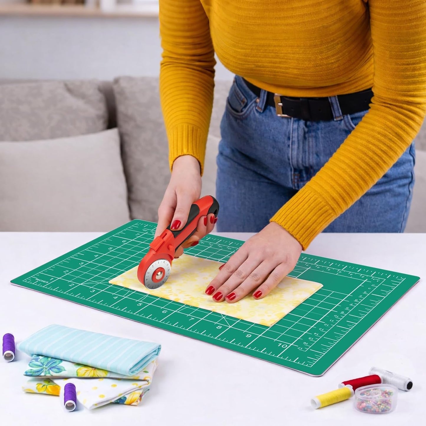 DIYSELF A2 Self Healing Cutting Mat, 23 x 17 Inch Cutting Mat for Crafts, Fabric Cutting Mat for Sewing, Quilting, Scrapbooking, Paper Crafts and Craft Hobby Projects, Green