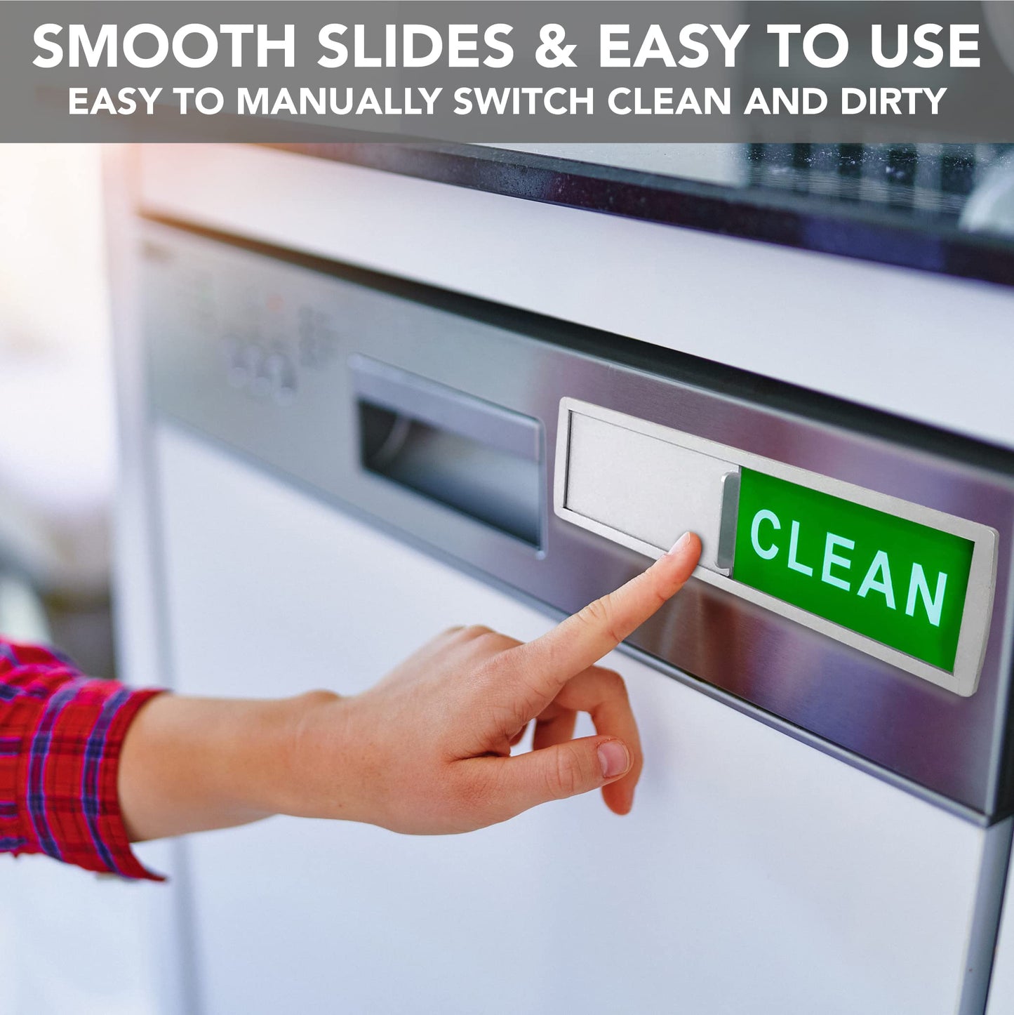 Premium Clean Dirty Dishwasher Magnet, Dirty Clean Sign for Dishwasher Easy to Read and Strong Slide for Changing Signs, Heavy Duty Magnet with Optional Stickers (Red & Green (Silver))