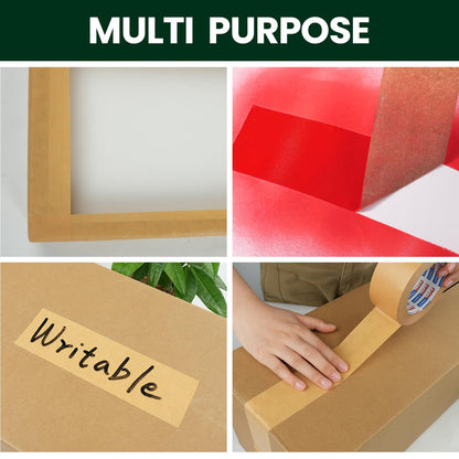 ADHES Kraft Paper Tape, 2 Inch x 44 Yards, 4 Rolls Writable & Uncoated Heavy Duty Paper Tape, Biodegradable Brown Packing Tape for Sealing, Packaging & Moving