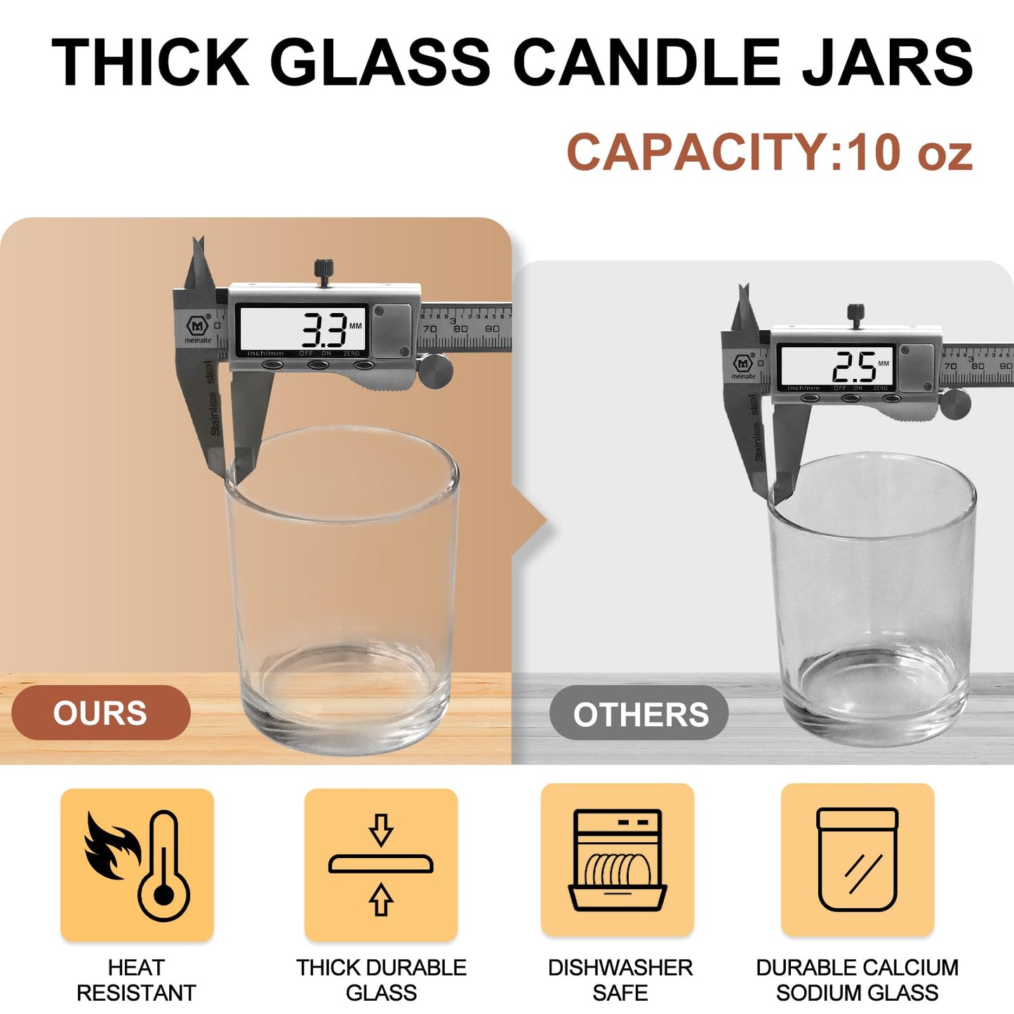SHOWIN 10 OZ Thick Candle Jars for Making Candles 15 Pcs, Empty Jars with Wood Lids for Candle Making, Sample Container, Clear