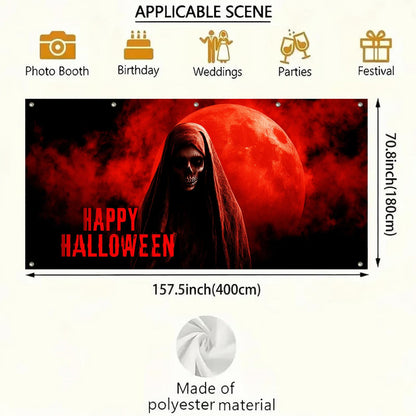 HOMETITUTE Halloween Garage Door Banner 13x6ft Grim Reaper Skeleton Blood Moon Decor Spooky Halloween Sign Horror Wall Cover Scary Door Backdrop Creepy Haunted House Outdoor