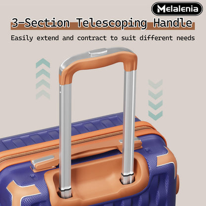 Melalenia Luggage Sets 7 Piece Hard Shell Carry on Suitcase with Spinner Wheels and TSA Lock, Lightweight Travel Duffel Bag for Women, Men, Navy Brown
