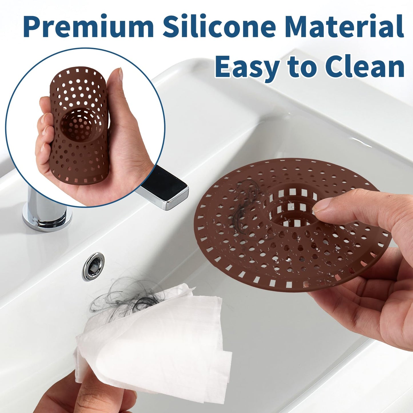 Bathtub Drain Hair Catcher,Tub Shower Drain Hair Trap/Strainer,3PCS Silicone Collapsible Tub Hair Catcher Drain Protector Designed for 1.47" to 1.75'' Regular Drains(Dark Gray)