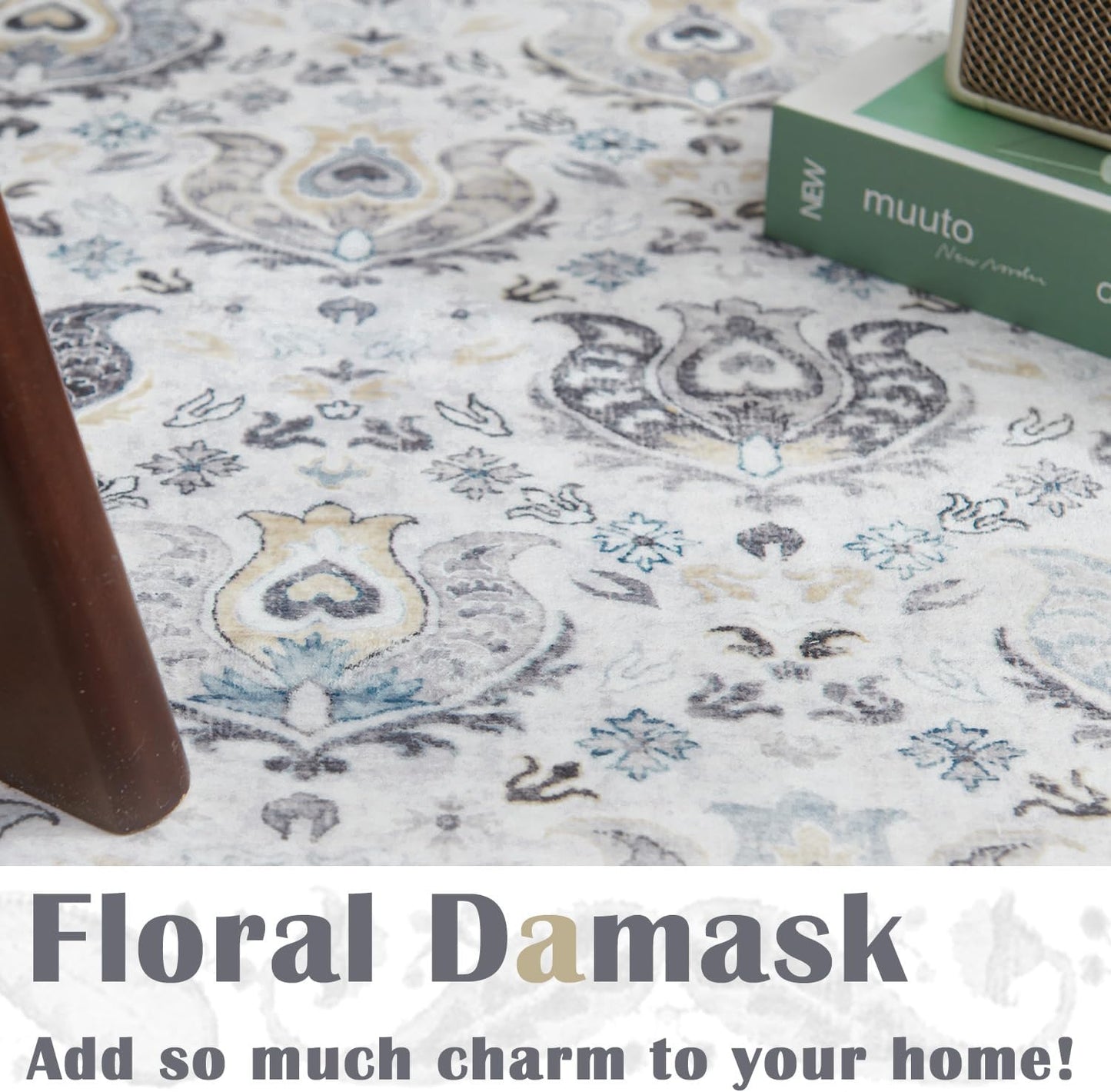 jinchan Area Rug 2x3, Washable Vintage Floral Indoor Entryway Rug, Soft Non Slip Bathroom Kitchen Carpet