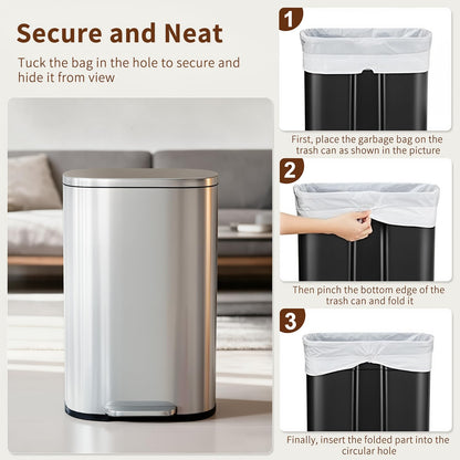PayLessHere Trash Can with Lid, 13 Gallon (50L) Stainless Steel Kitchen & Office Recycling Bin with Foot Pedal Soft Close & Inner Bucket