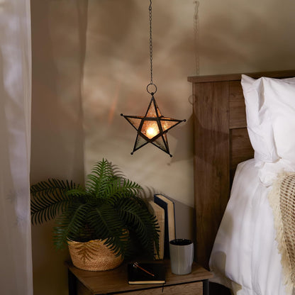 Zings & Thingz Beautiful Hanging Star Candle Lantern, 9.5" Tall, Clear Glass