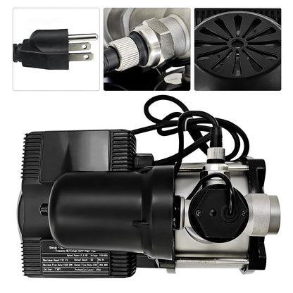 450w 57PSI Smart Water Pressure Booster Pump 1" NPT 21GPM, 115VAC 60Hz Boosts 7 Water Outlets for Home Shower Irrigation Energy Saving Multistage Centrifugal Pump