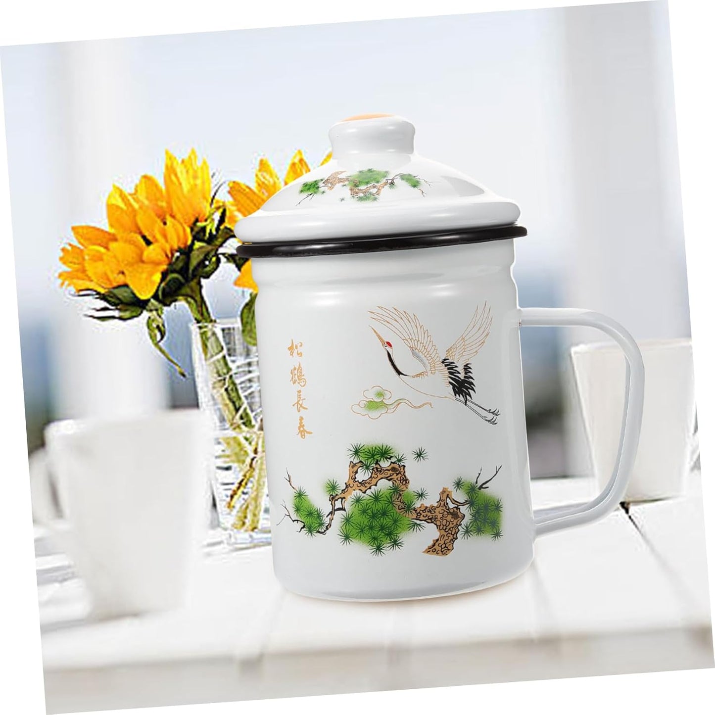 Enamel Mug Tea Cup with Infuser, Coffee Cups for Camping, Unbreakable Chinese Tea Cup, Classic Stainless Steel